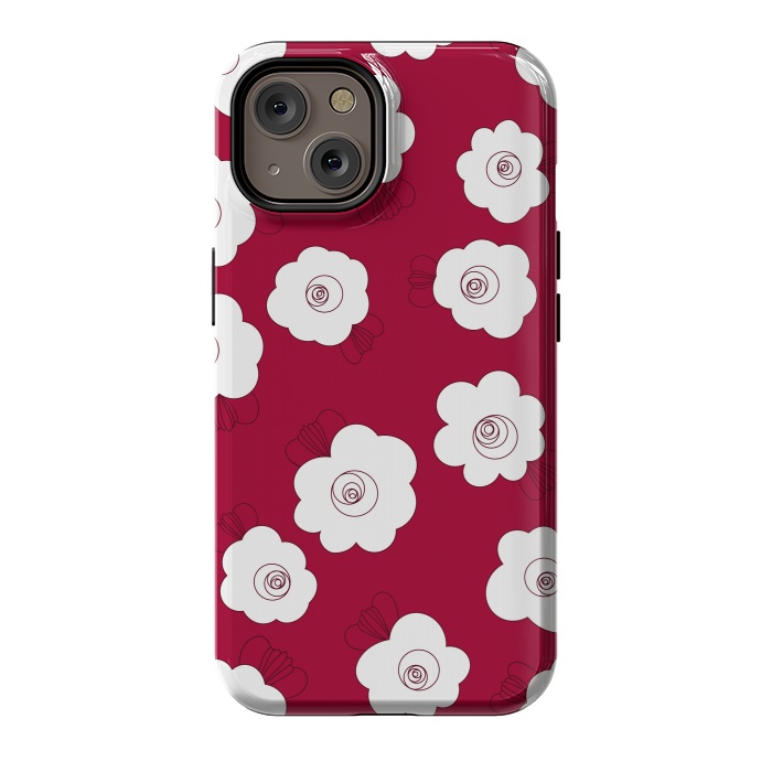 iPhone 14 StrongFit Fluffy Flowers - White on Red by Paula Ohreen