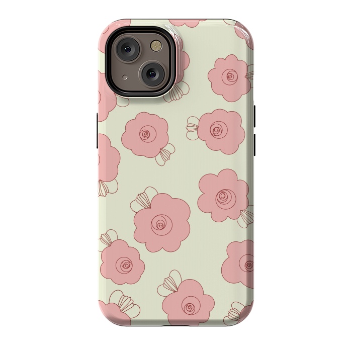 iPhone 14 StrongFit Fluffy Flowers - Pink on Cream by Paula Ohreen