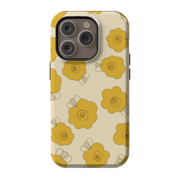 iPhone 14 Pro StrongFit Fluffy Flowers - Mustard on Lemon Yellow by Paula Ohreen