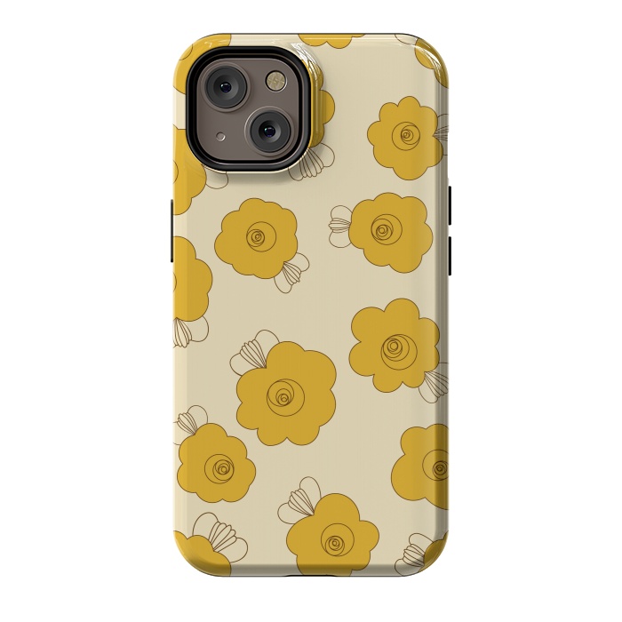 iPhone 14 StrongFit Fluffy Flowers - Mustard on Lemon Yellow by Paula Ohreen
