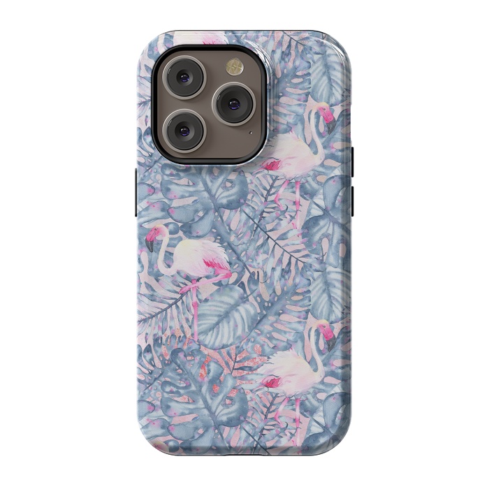 iPhone 14 Pro StrongFit Pink and Blue Flamingo Summer  by  Utart