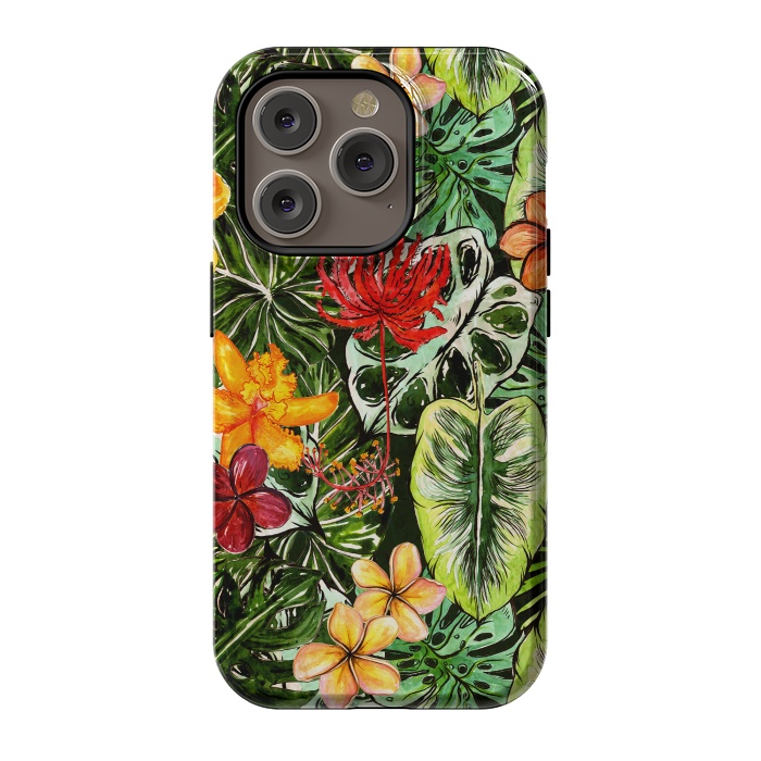 iPhone 14 Pro StrongFit Vintage Tropical Flower Jungle Pattern by  Utart