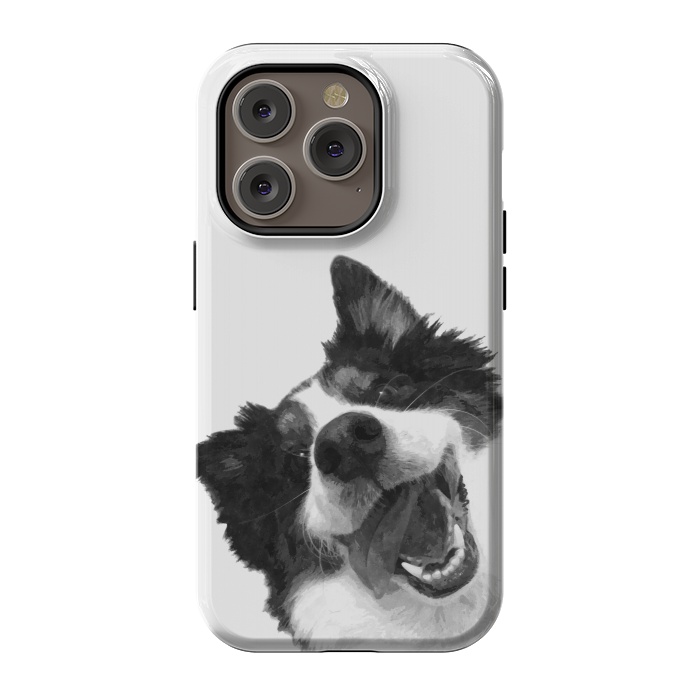 iPhone 14 Pro StrongFit Black and White Happy Dog by Alemi