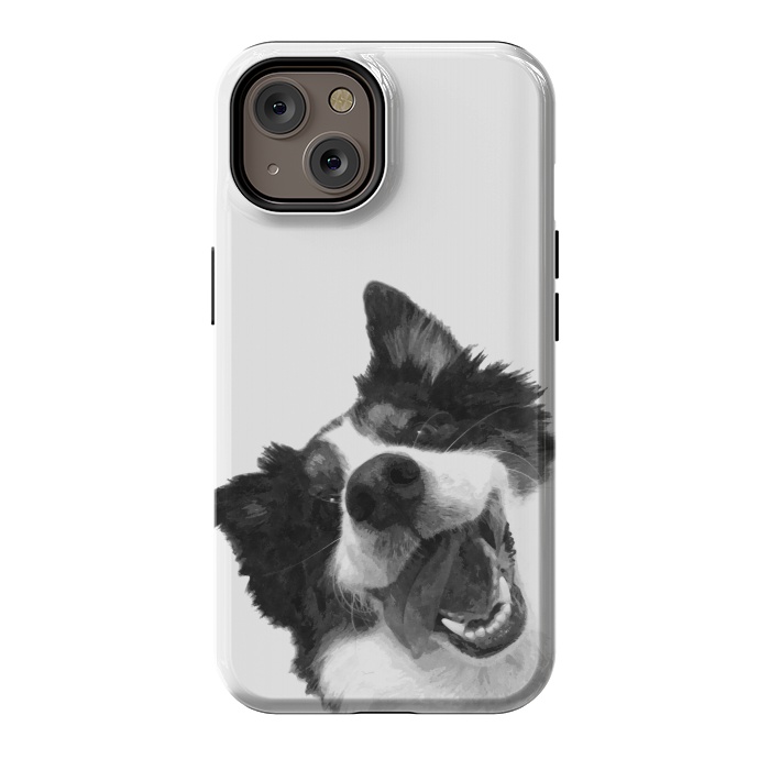 iPhone 14 StrongFit Black and White Happy Dog by Alemi