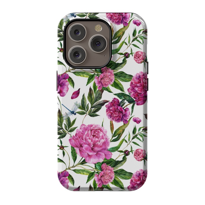 iPhone 14 Pro StrongFit Pink Peonies on White by  Utart