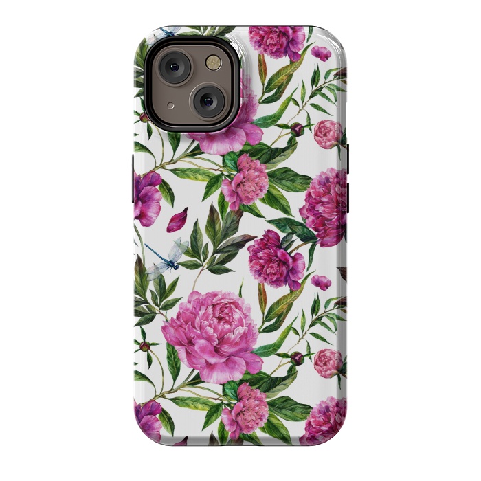 iPhone 14 StrongFit Pink Peonies on White by  Utart