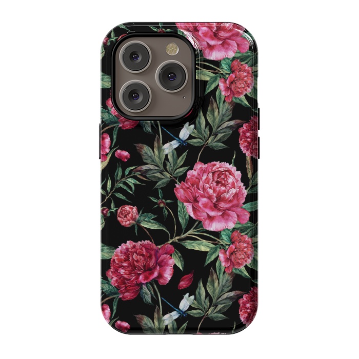 iPhone 14 Pro StrongFit Pink Peonies on Black by  Utart