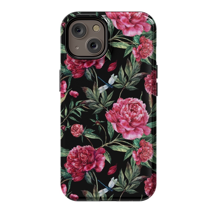 iPhone 14 StrongFit Pink Peonies on Black by  Utart