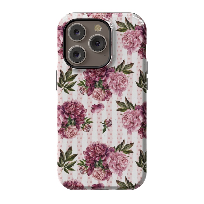 iPhone 14 Pro StrongFit Vintage Pink Peony Pattern by  Utart