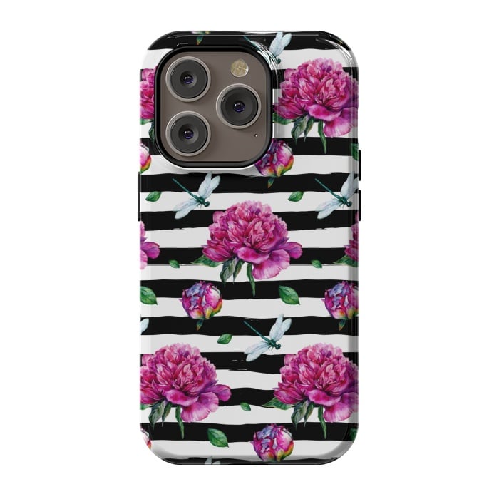 iPhone 14 Pro StrongFit Black Stripes and Peonies by  Utart