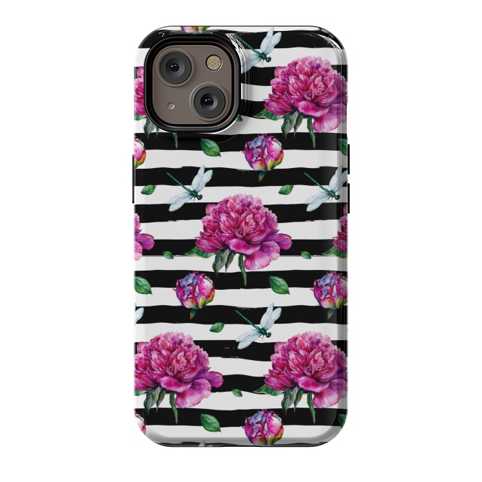 iPhone 14 StrongFit Black Stripes and Peonies by  Utart