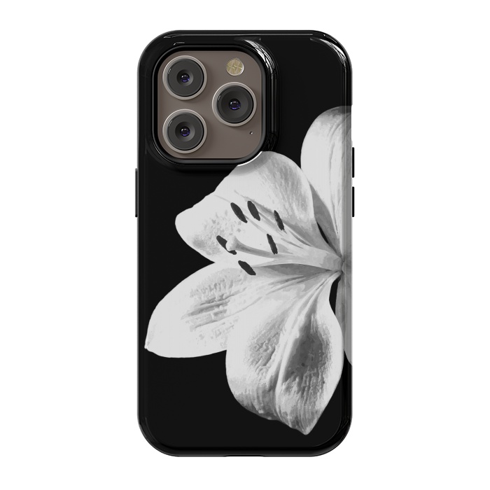 iPhone 14 Pro StrongFit White Lily Black Background by Alemi