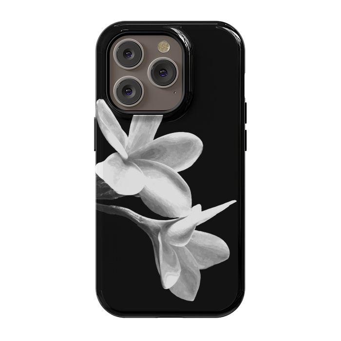 iPhone 14 Pro StrongFit White Flowers Black Background by Alemi