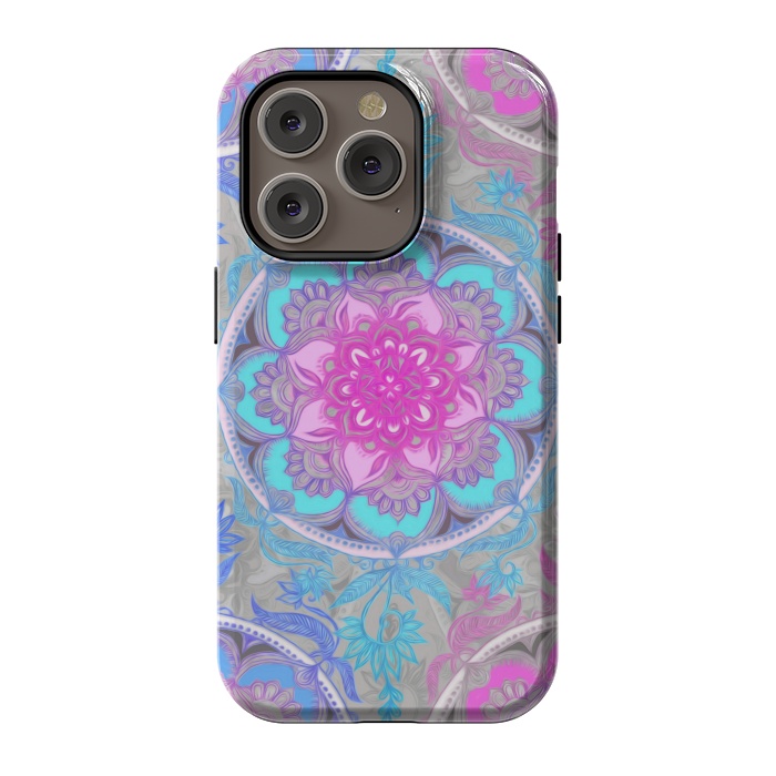 iPhone 14 Pro StrongFit Pink, Purple and Turquoise Super Boho Medallions by Micklyn Le Feuvre