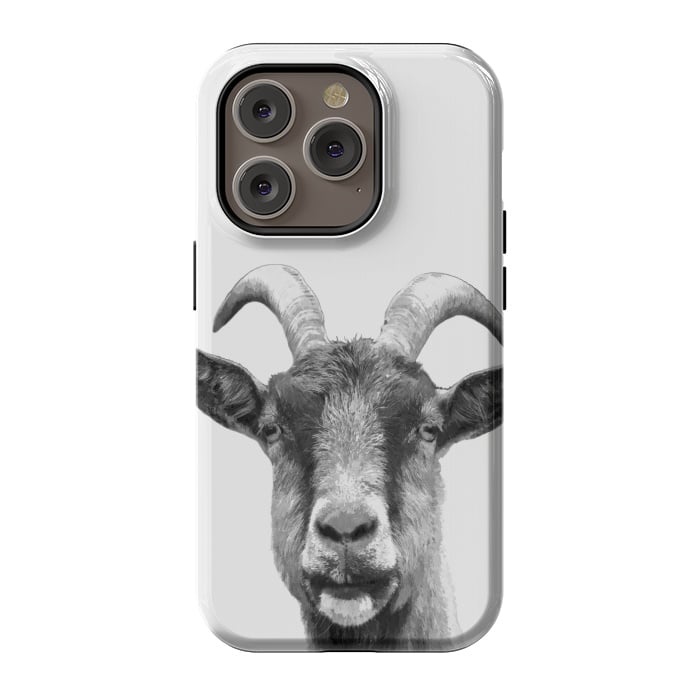 iPhone 14 Pro StrongFit Black and White Goat Portrait by Alemi