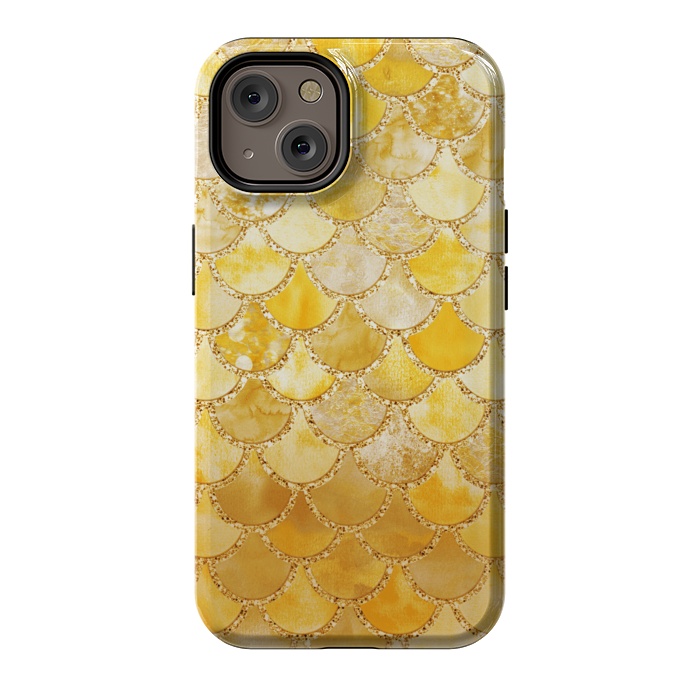 iPhone 14 StrongFit Gold Watercolor Mermaid Scales by  Utart
