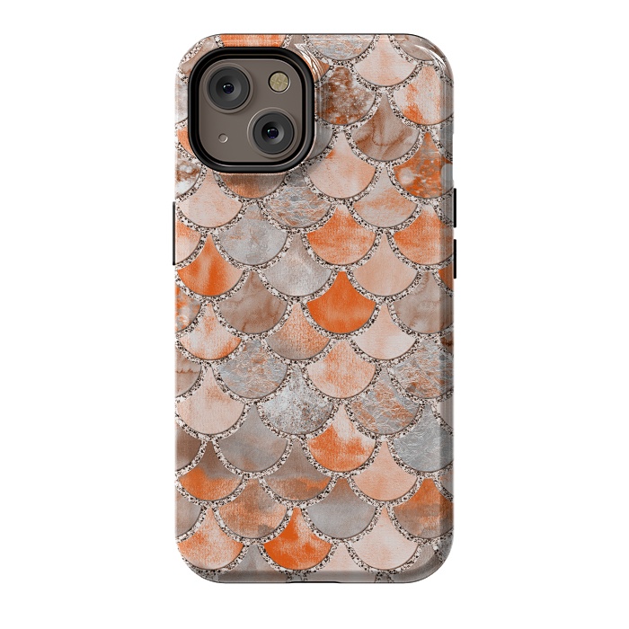 iPhone 14 StrongFit Salmon Peach and Silver Glitter WAtercolor Mermaid Scales by  Utart