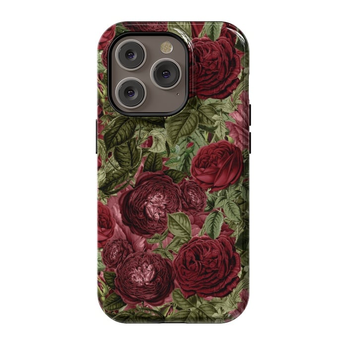 iPhone 14 Pro StrongFit Victorian Dark Red Vintage Roses by  Utart