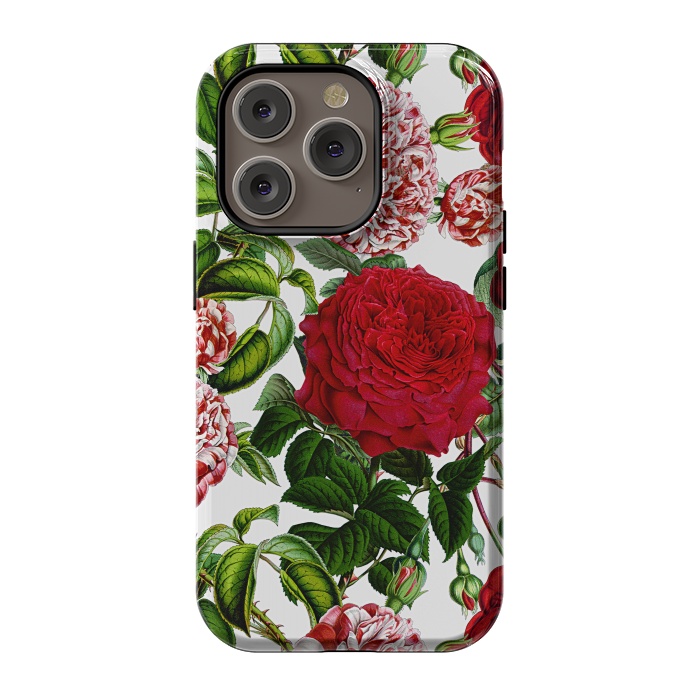 iPhone 14 Pro StrongFit Red and White Vintage Roses Pattern by  Utart