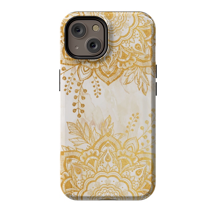 iPhone 14 StrongFit Queen Starring of Mandala-Gold Sunflower II by ''CVogiatzi.