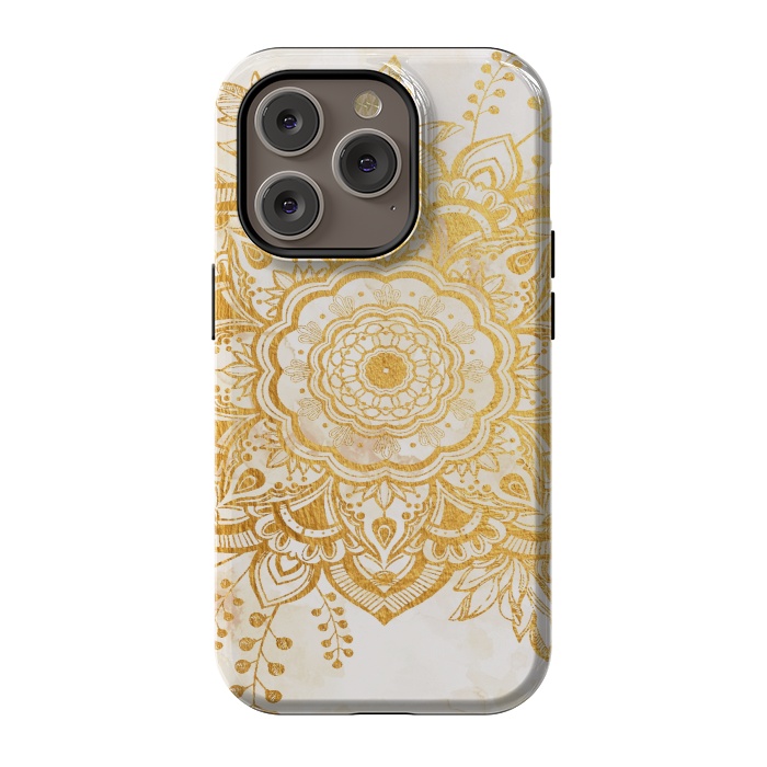 iPhone 14 Pro StrongFit Queen Starring of Mandala-Gold Sunflower I by ''CVogiatzi.