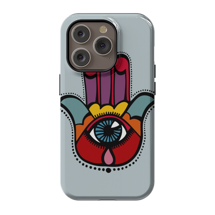 iPhone 14 Pro StrongFit Pop Hamsa over Blue by Majoih