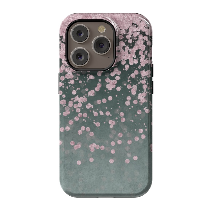 iPhone 14 Pro StrongFit Pink Glitter On Teal 2 by Andrea Haase