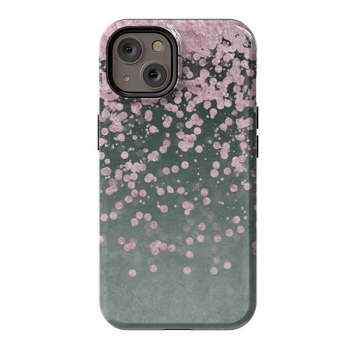 iPhone 14 StrongFit Pink Glitter On Teal 2 by Andrea Haase