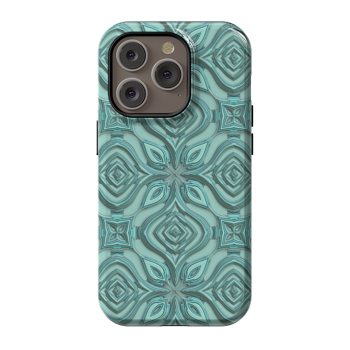 iPhone 14 Pro StrongFit Elegant Green Turquoise Ornament Pattern by Andrea Haase