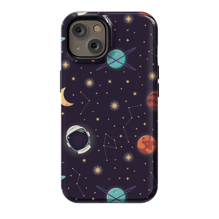 iPhone 14 StrongFit Universe with planets, stars and astronaut helmet seamless pattern, cosmos starry night sky, vector illustration by Jelena Obradovic
