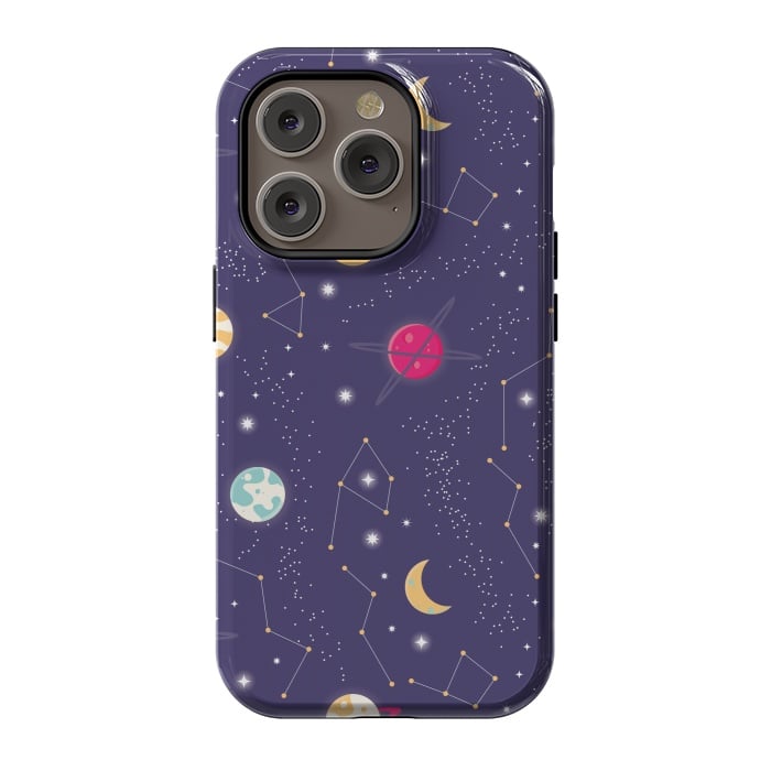 iPhone 14 Pro StrongFit Universe with planets and stars seamless pattern, cosmos starry night sky 006 by Jelena Obradovic