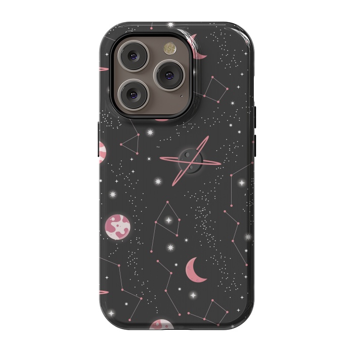 iPhone 14 Pro StrongFit Universe with planets and stars seamless pattern, cosmos starry night sky 007 by Jelena Obradovic