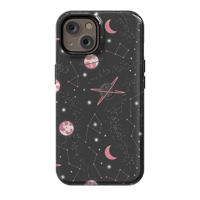 iPhone 14 StrongFit Universe with planets and stars seamless pattern, cosmos starry night sky 007 by Jelena Obradovic
