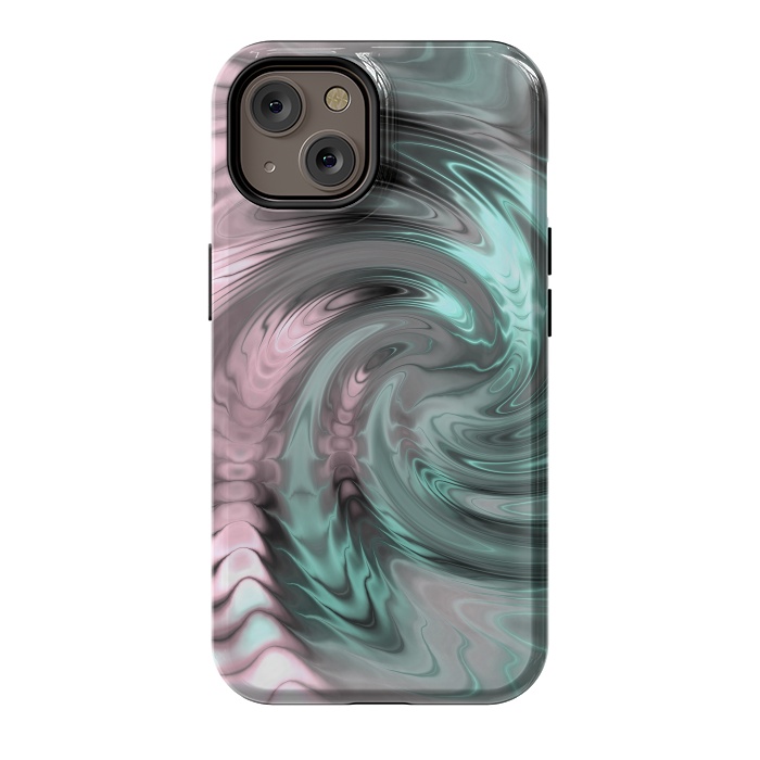 iPhone 14 StrongFit Abstract Fractal Swirl Rose Gold And Teal 2 by Andrea Haase
