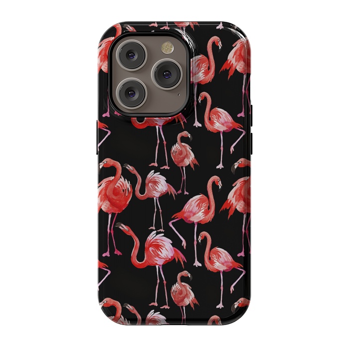 iPhone 14 Pro StrongFit Flamingos on Black by  Utart