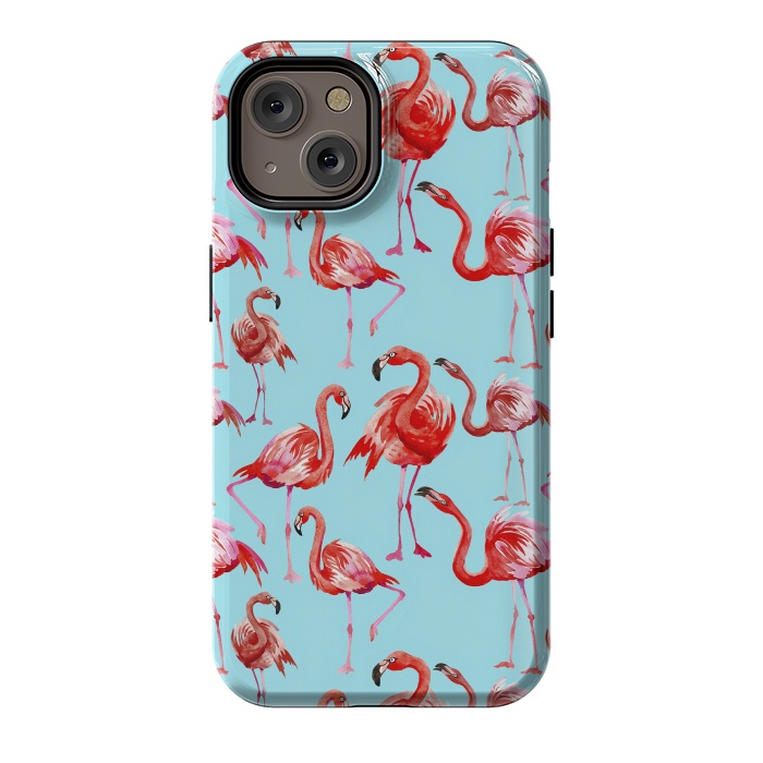iPhone 14 StrongFit Flamingos on Blue by  Utart