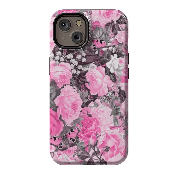iPhone 14 StrongFit Nostalgic Pink Rose And Butterfly Pattern by Andrea Haase