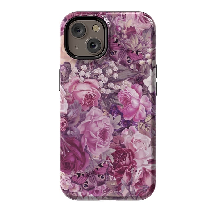 iPhone 14 StrongFit Vintage Pink Rose Butterfly Pattern by Andrea Haase