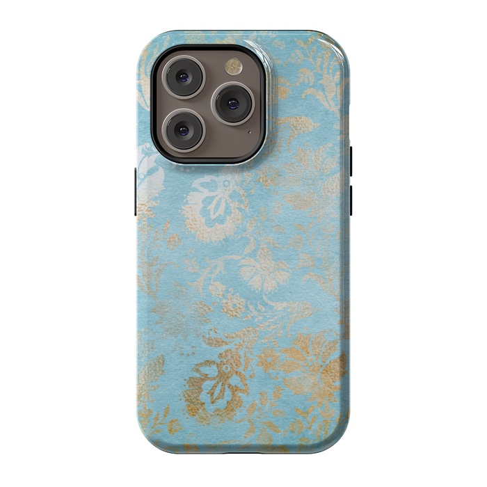 iPhone 14 Pro StrongFit TEAL and GOLD Damask Pattern by  Utart