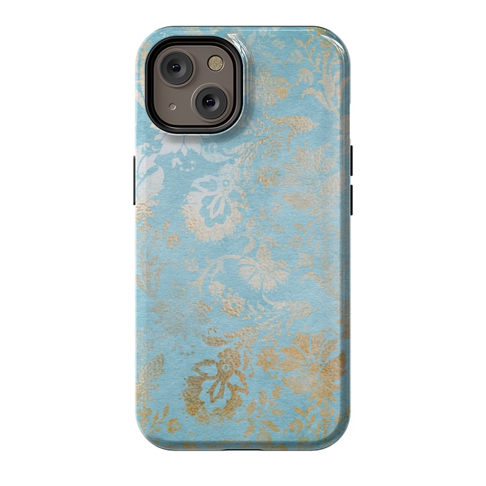 iPhone 14 StrongFit TEAL and GOLD Damask Pattern by  Utart