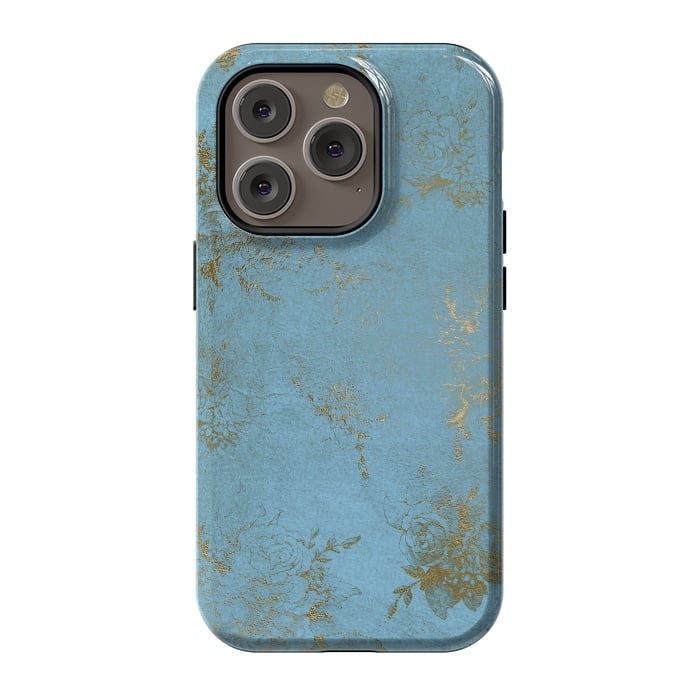 iPhone 14 Pro StrongFit  Gold Damask on Sky Blue  by  Utart