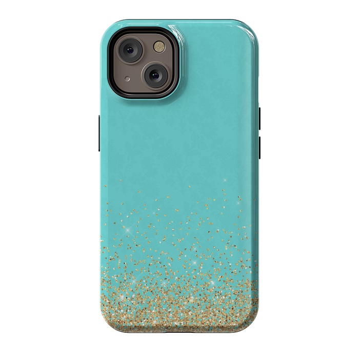 iPhone 14 StrongFit Teal and Gold Glitter by  Utart