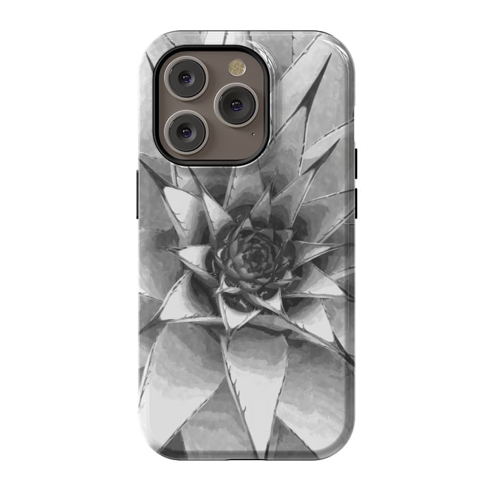 iPhone 14 Pro StrongFit Black and White Cactus Succulent by Alemi