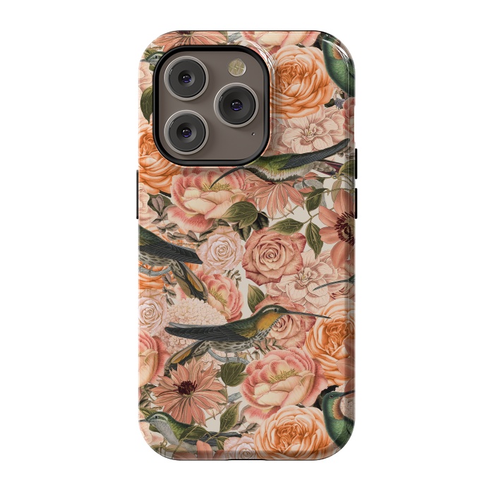 iPhone 14 Pro StrongFit Vintage Flower And Hummingbird Pattern by Andrea Haase