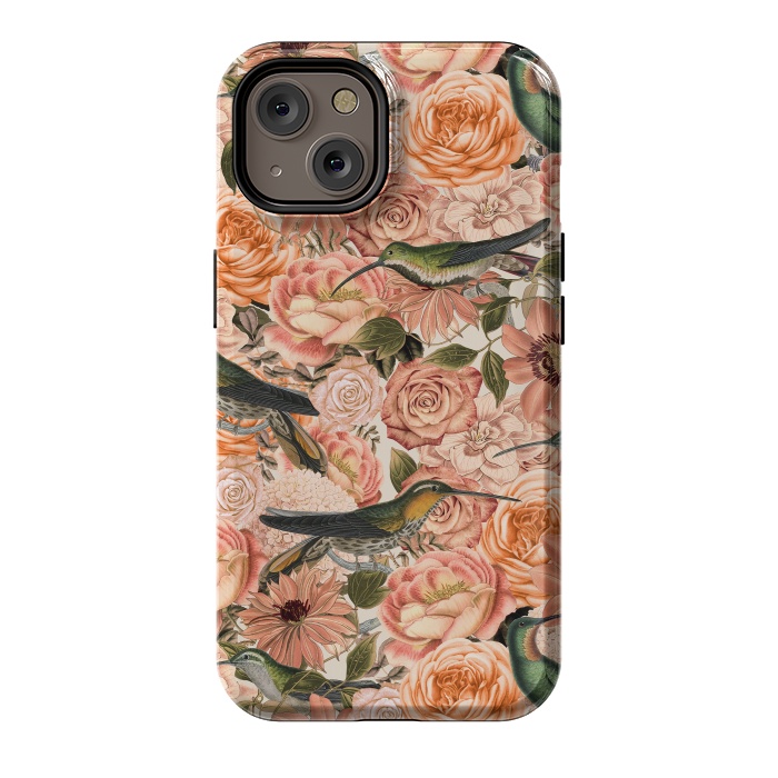 iPhone 14 StrongFit Vintage Flower And Hummingbird Pattern by Andrea Haase
