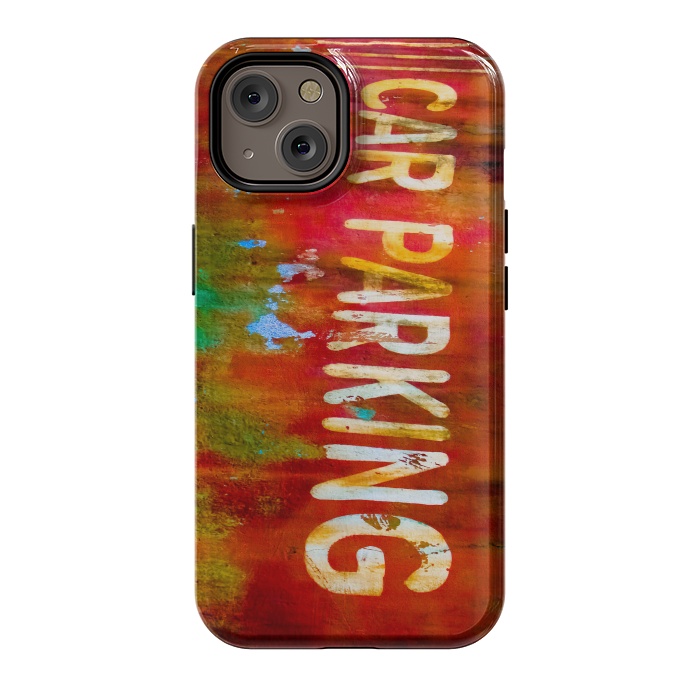 iPhone 14 StrongFit Grunge Spray Paint Car Parking Sign by Andrea Haase