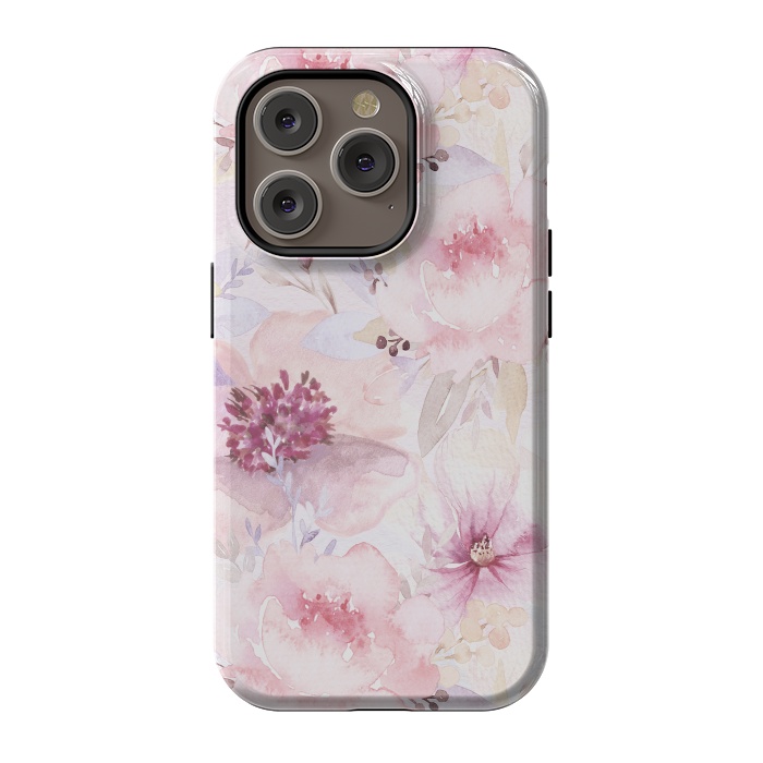 iPhone 14 Pro StrongFit Pink Pastel Watercolor Flower Pattern by  Utart