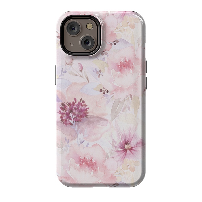 iPhone 14 StrongFit Pink Pastel Watercolor Flower Pattern by  Utart