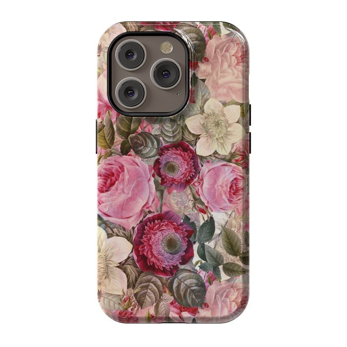 iPhone 14 Pro StrongFit Pink Vintage Flower Pattern by  Utart