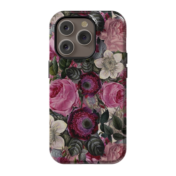 iPhone 14 Pro StrongFit Purple and Pink Retro Flower Roses Pattern by  Utart